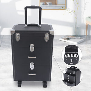Rolling Makeup Case Trolley Travel Cosmetic Storage Box Luggage Organizer Cart
