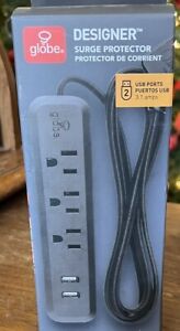 Globe Electric 0721 6ft 3-Outlet 2-USB Surge Protector Power Strip