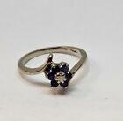 14K White Solid Gold Ring Band  SZ 4.5 with 6 Sapphire 1  Diamond CWT 0.005