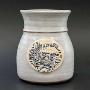New ListingDeneen Pottery MINNESOTA WILD RICE Ducks Utensil Holder Crock Vase 5.5