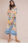 Anthropologie Farm Rio Camila Maxi Wrap Dress Floral Ruffle Bell Sleeve Size XL