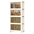 113.5cm 4-Tier Folding Storage Cabinet With Wheels And Clear Door
