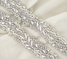 Crystal Rhinestone Applique Silver or Gold Setting w/ Pearls Bridal Sash Trim