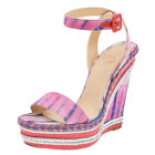Christian Louboutin Two Tone Fabric New Duplice Ankle Strap Wedge Sandals