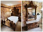 ✨ Antique Walnut Victorian 2-Piece Bedroom Set - Bed & Marble Top Dresser
