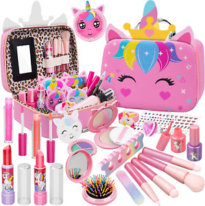 25 Pcs Kids Makeup Kit for Girl, Washable Real Make up Play Set with Unicorn Bag