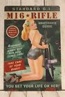 Sexy Pinup Girl Soldier Tin Sign Metal Poster M16 Rifle Vintage Look XZ