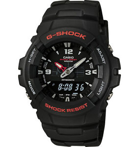 Casio G100-1BV, G-Shock Analog/Digital Watch, Black Resin Band, Alarm,