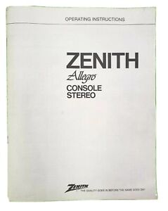 Zenith Allegro Console Stereo MANUAL ONLY Part No. 202-4334