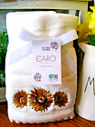 New CARO Sunflowers Embroidered White Cotton Bathroom Hand Towel Set of 2