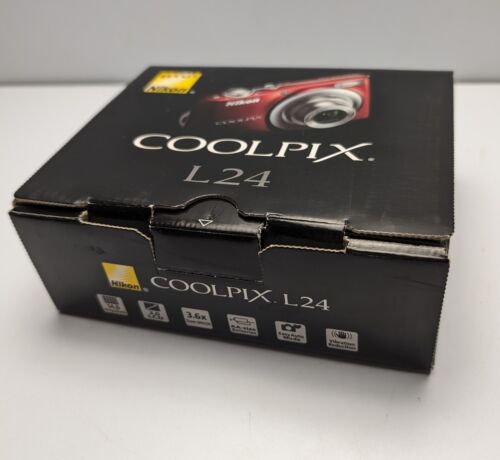 Nikon Coolpix L24 Burgundy 14MP Digital Camera & SD Card Tested CIB Disc Manual