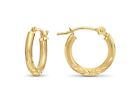 14K Real Solid Gold Hand Engraved Floral Diamond-Cut Small Hoop Earrings 13mm