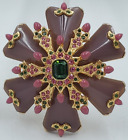 VTG Joan Rivers Acrylic Lavender Pink Green Rhinestones Cross Style Brooch Pin