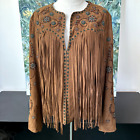 Scully Genuine Suede Leather Beaded Jacket XL Fringe Brown
