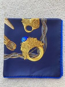***HERMES France large SILK SCARF 35x35 blue gold France free shipping