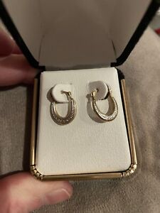 Brand New With Tags Gold Diamond Small Hoop Earrings