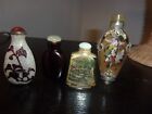 Antique group of Chinese glass snuff bottles, Peking Glass, ornate Four