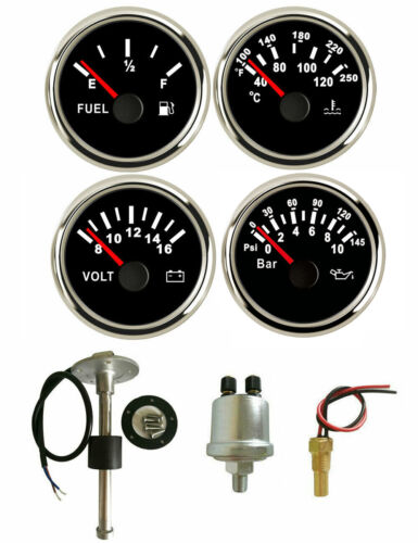 4 Gauge Set with Senders Fuel Gauge Oil Volts Water Temp 52mm Red LED USA STOCK