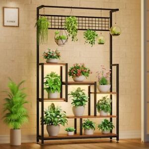 Tall Plant Stand with Grow Lights, 6 Tiered Metal Plant Stand for Indoor Plants