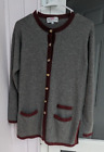VTG Eddie Scott 100% Cashmere Sweater LS Cardigan Grey w/ Maroon Trim LNWOT Sz M