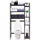 Over The Toilet Storage with Basket and Drawer, Bamboo Bathroom Organizer Rack