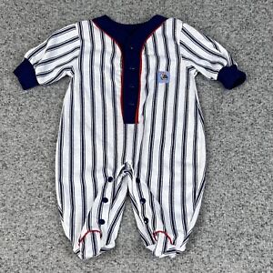 Vtg Newborn Baby Boy Clothes Footed Outfit Baseball Striped Red White Blue