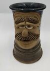 Vintage kitsch pottery mug 3D man with Mustache Signed CC on bottom