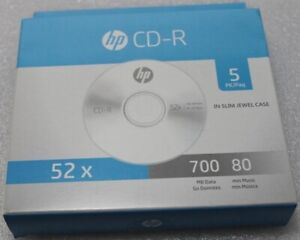 HP CD-R IN SLIM JEWELL CASES 5-PACK 700MB Data 80 Min Music 52x