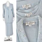 St. John Evening 3Pc Crystal Skirt Suit Light Aqua Blue Santana Knit sz 14/16/M