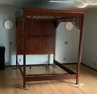 Retro Canopy Bed Queen Solid Wood with metal frame