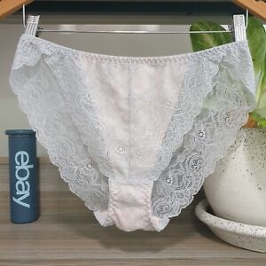 Vintage Sissy Nylon Panty Gray Mesh See Through Lace Brief Size 9 Hip 44-47