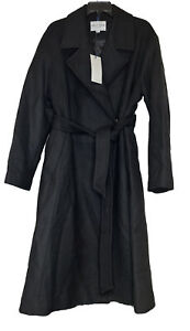 Cole Haan Women’s Wool  Coat Black 10 Signature Slick Belted Long/accept Offers