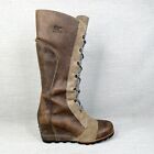 Sorel Boots Womens 10 Cate The Great Wedge Tall Brown Leather Waterproof Lace Up