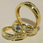10k Yellow Gold Over 2CT Trio His/Her Lab Created Diamond Wedding Band Ring Set