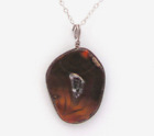 Geode Slice Necklace Agate Stone Sterling Silver Chain Brown Artisan Wrap