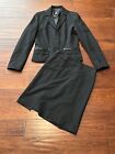 BCBG Maxazria Black 2 Piece Women's 8 Side Zip Pocket Skirt Suit Blazer Jacket