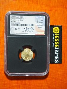 2021 $5 GOLD EAGLE NGC MS70 TYPE 1 FIRST DAY OF ISSUE FDI ELIZABETH JONES SIGNED
