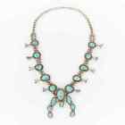 Sterling Silver Native American  Turquoise Squash Blossom Necklace