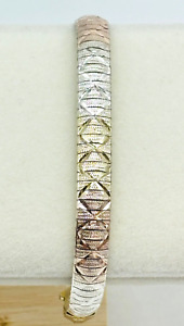 Tri-Color Sterling Silver Diamond Cut Flexible Bangle Bracelet