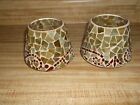 Set of 2 Home Interior Mosaic Stained Glass Candle Shade Topper Brown