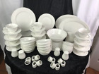 Claremont White Embossed Scroll Dinnerware / Dish Set, Service for 12, 92 Pieces