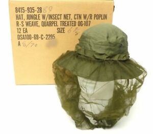 Vietnam War Jungle Hat w/ Insect Net Poplin OG-107 DSA 1969 Size 6 7/8 Boonie