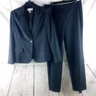Jones New York Womens Size 12 Gray Striped 2 Btn 2pc Pants Suit 34x32 Flat Front