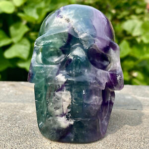 2.13LB Natural fluorite skull quartz hand carved crystal skull healing