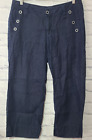 Cabi Linen Capri Crop Pants Women's Size 10 Navy Blue Nautical Buttons Pockets