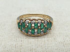 9ct Yellow Gold Emerald & Diamond Ring 9K Natural Stones Dress Ring UK T 3.6g