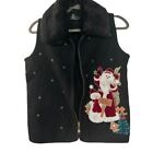 Lisa International Vintage Embellished full zip faux fur vest size small
