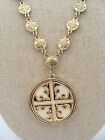 Isis Coptic Cross Gold Tone & White Leather Logo Necklace