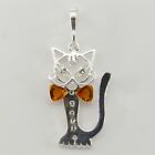 Cognac / Brown Cat / Kitty BALTIC AMBER Pendant - 925 STERLING SILVER #4302