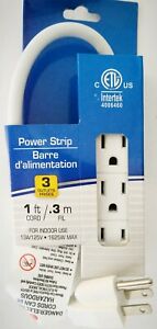 Electrical 3 Outlet Power Strip 12” Extension White